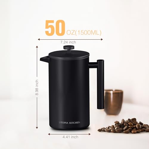 Stainless Steel French Press Coffee Maker 34 Oz with 2 Extra Filters H28797