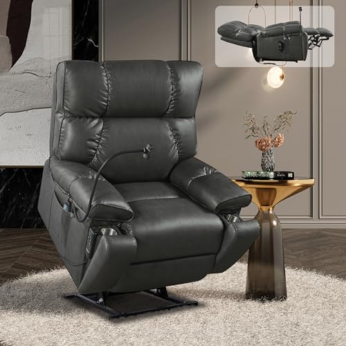 Oversized Leather Power Lift Recliner Chair with Cup Holder O54411