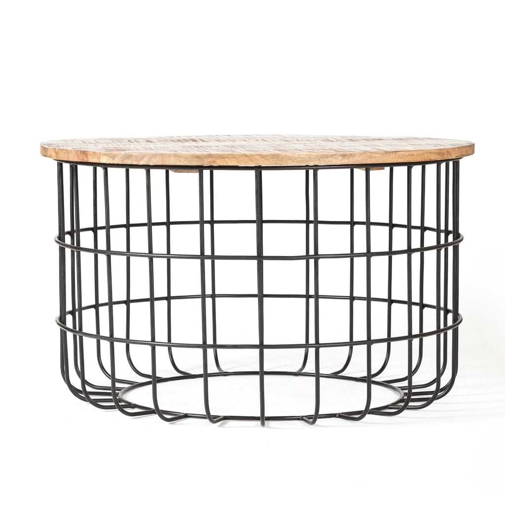 Black and Natural Wood Cage Coffee Table J6014