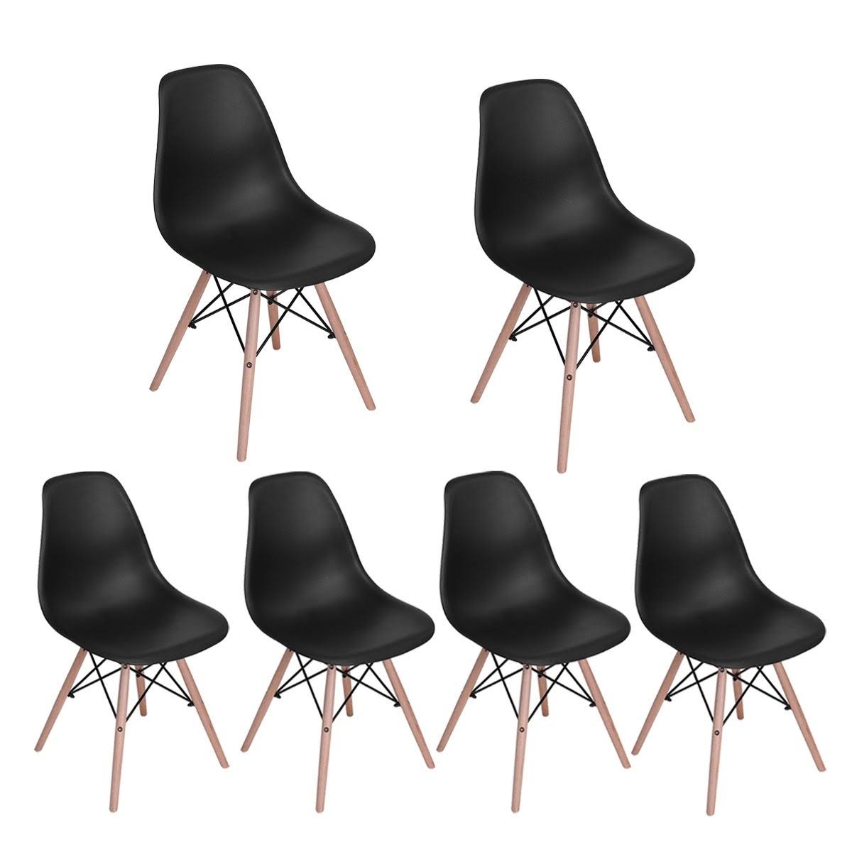 Black Plastic Dining Chair with Beech Wood Legs (Set of 6) A9024