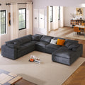 Deep Seat Convertible Modular Sectional Sofa with Movable Ottoman, Oversized Corner Couch with Throw Pillows, 7 Seater Polyester Upholstery Sofa Q816