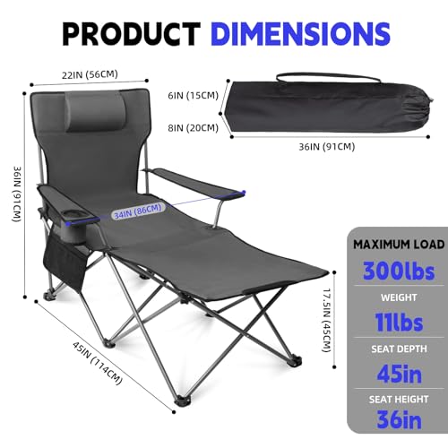 Folding Reclining Camping Chair with Footrest Cup Holder I927410