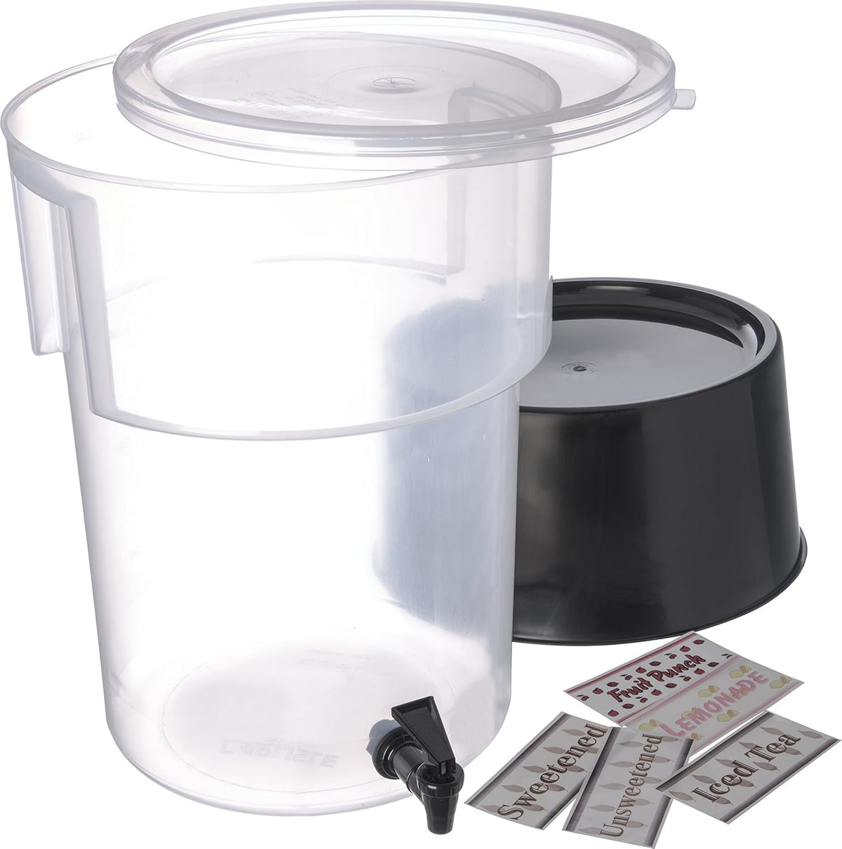 Polypropylene Round Beverage Dispenser with Base, 5 gal. Capacity, Black, Pack of 2 W43364