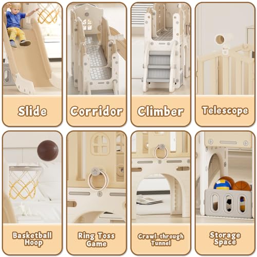 Gray 8 in 1 Toddler Slide Set with Basketball Hoop C719