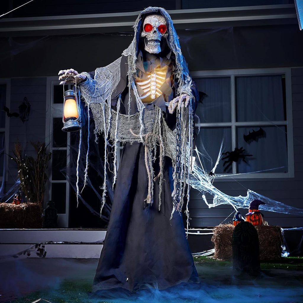 67" Halloween Animatronics Grim Reaper Animated Decoration with Light-Up Eyes W74699