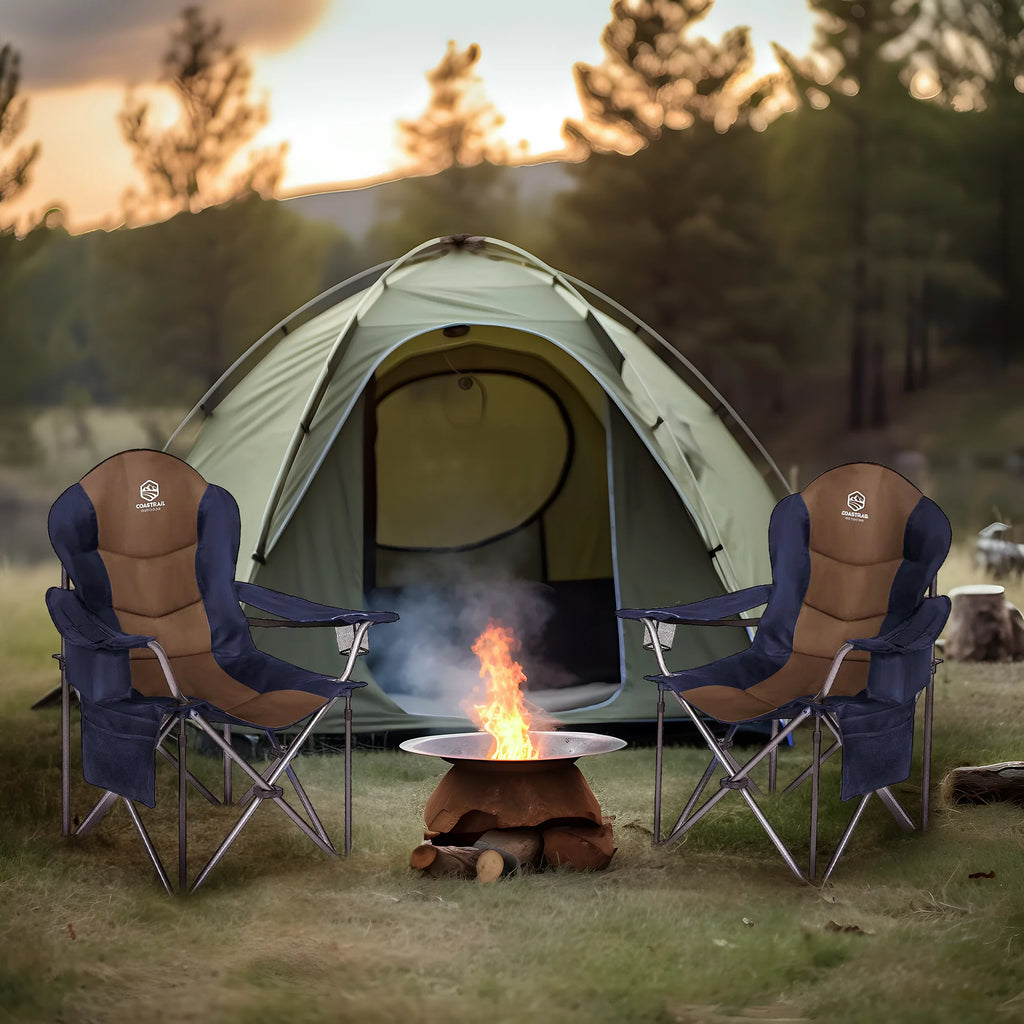 Oversized Padded Folding Camping Chair with Cooler Bag and Cup Holder Y1667