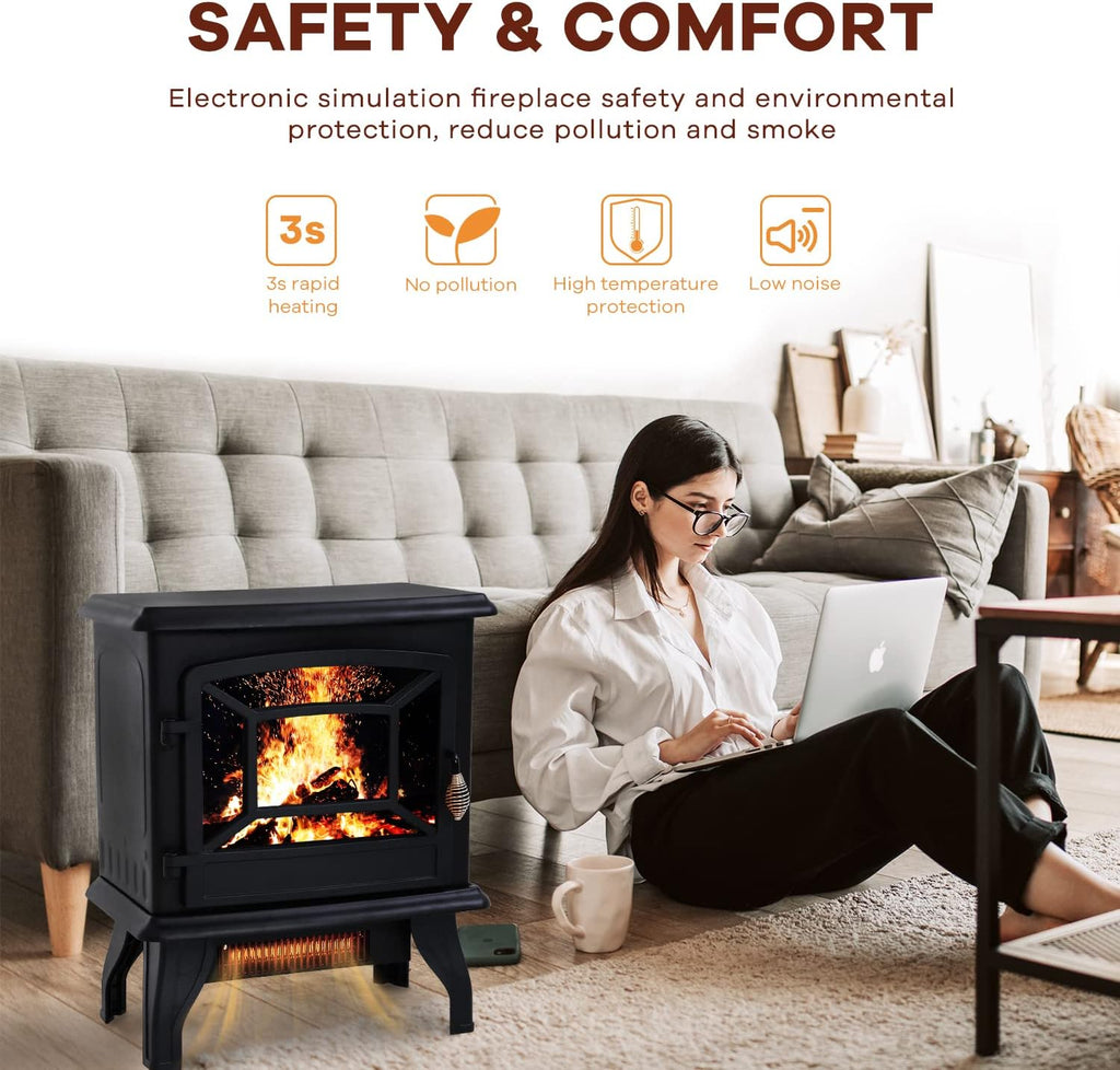 Black Electric Fireplace Heater 3D Flames Freestanding TV Stand I874