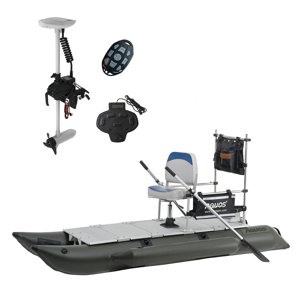 10.2ft Inflatable Pontoon Boat with Remote Trolling Motor and Foot Control Y265736