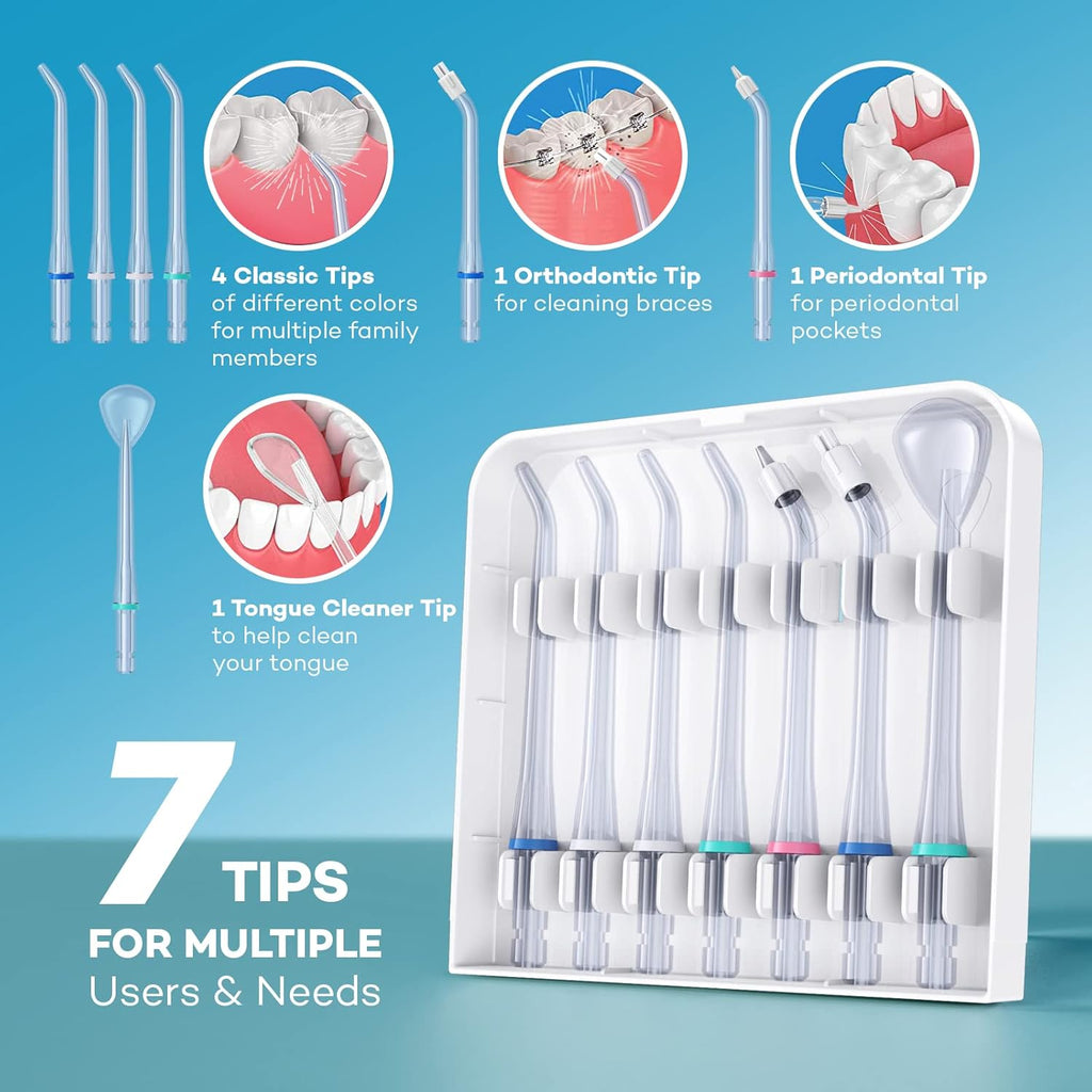 Water Flosser 600ML Oral Irrigator with 3 Flossing Modes, 10 Settings, 7 Tips, Pack of 2 Y61812
