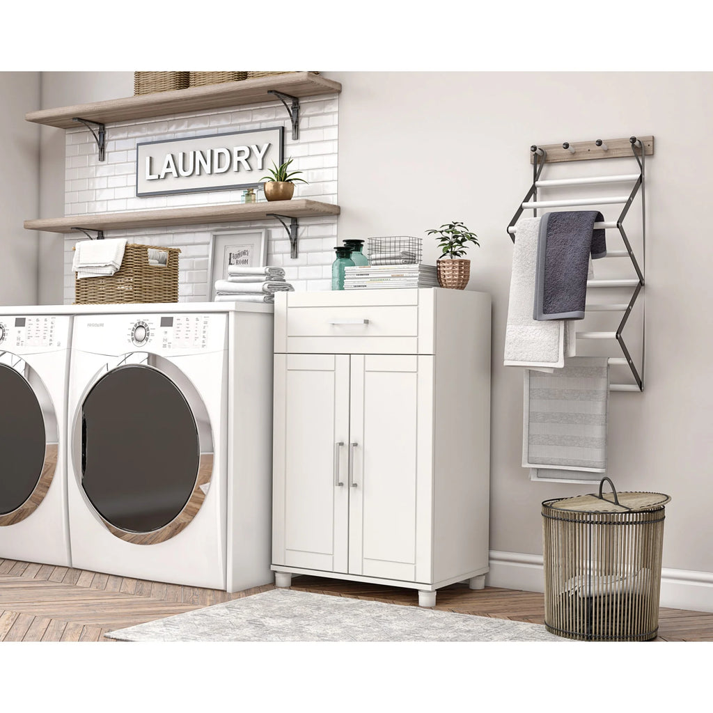 24" 1 Drawer 2 Door White Storage Cabinet S8762