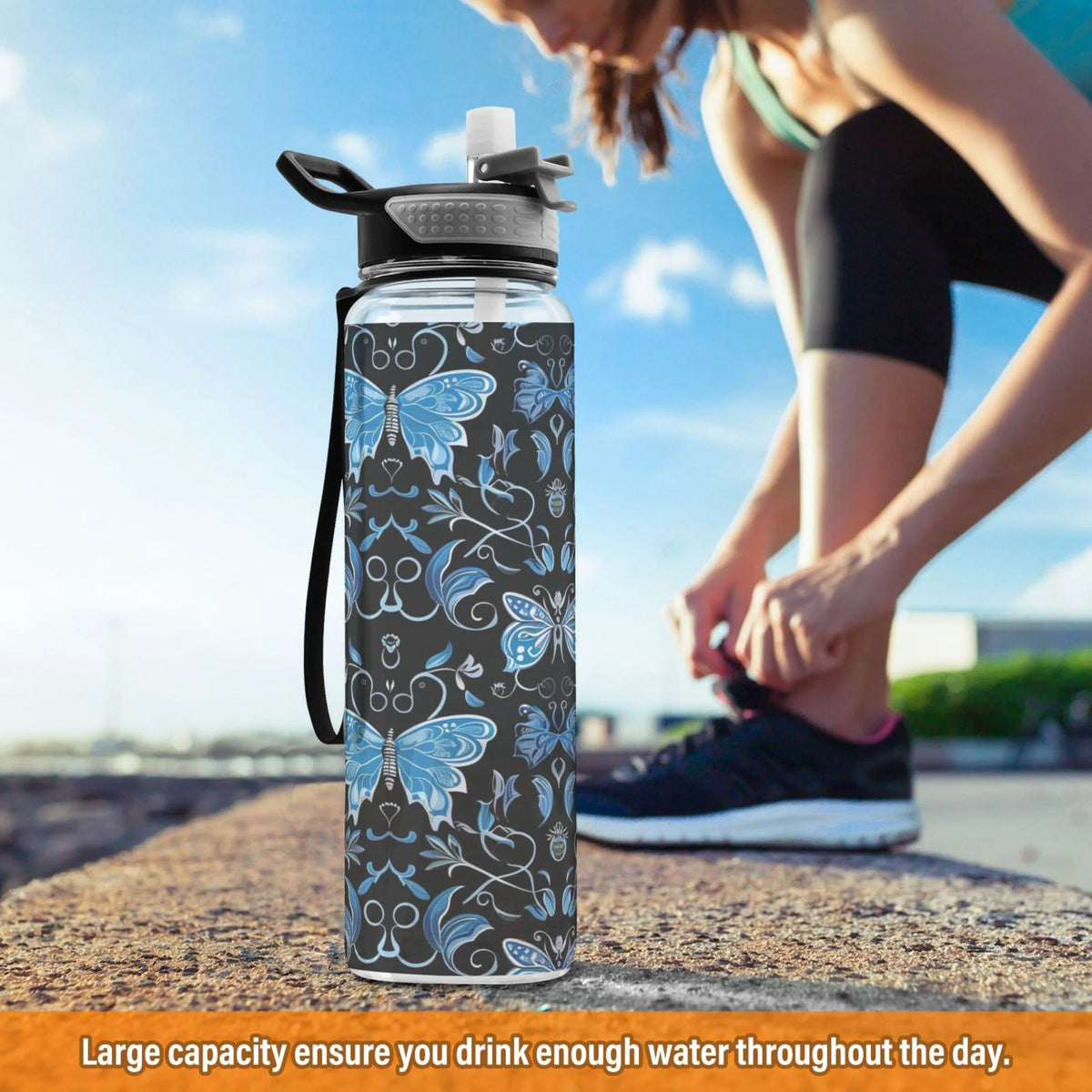 Blue 32oz Triton Sports Water Bottle with Straw C252