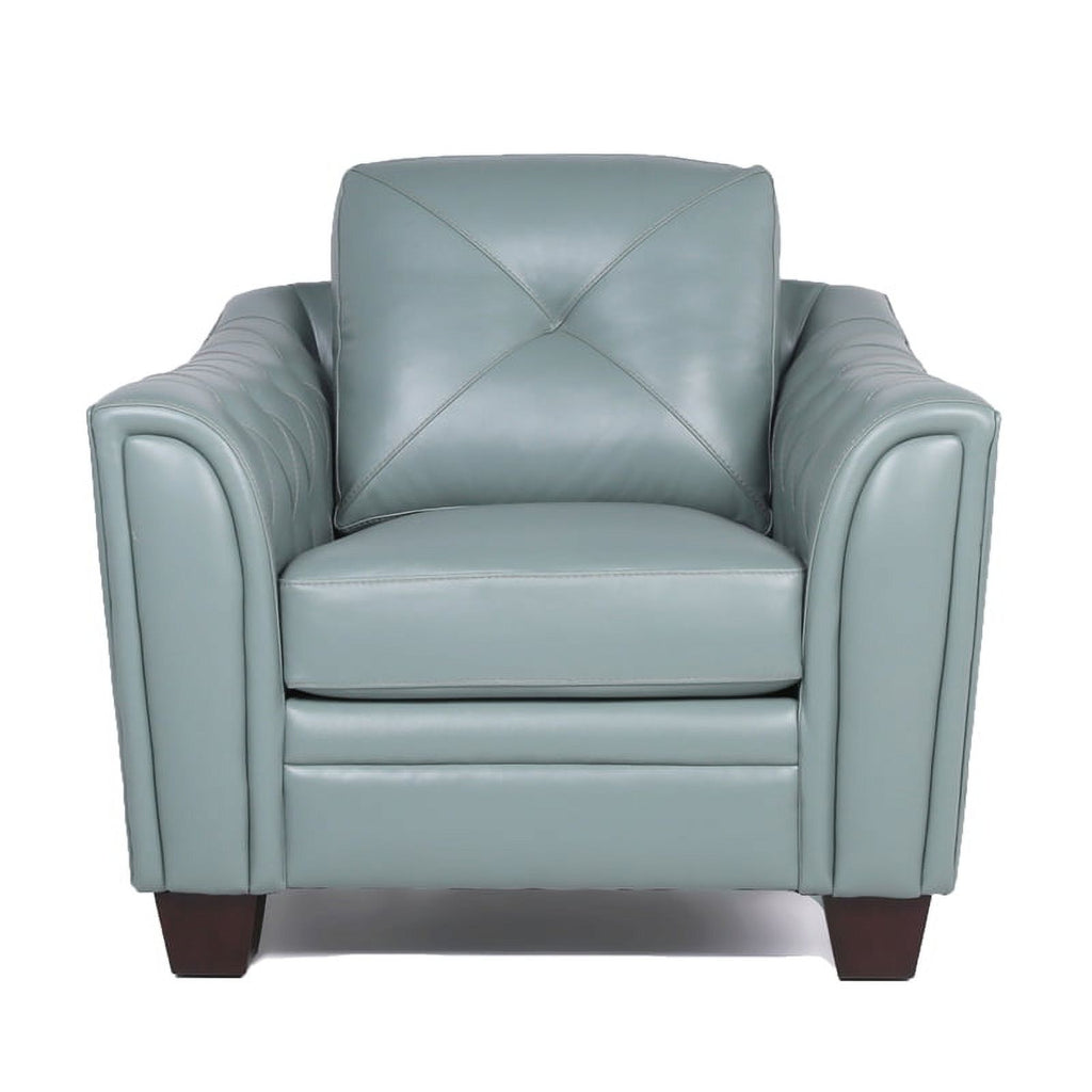 2 Piece Tufted Leather Accent Chair Set In Spa Blue W5531