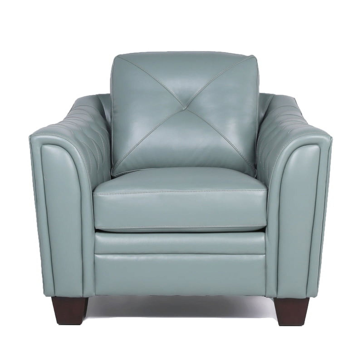 2 Piece Tufted Leather Accent Chair Set In Spa Blue W5531