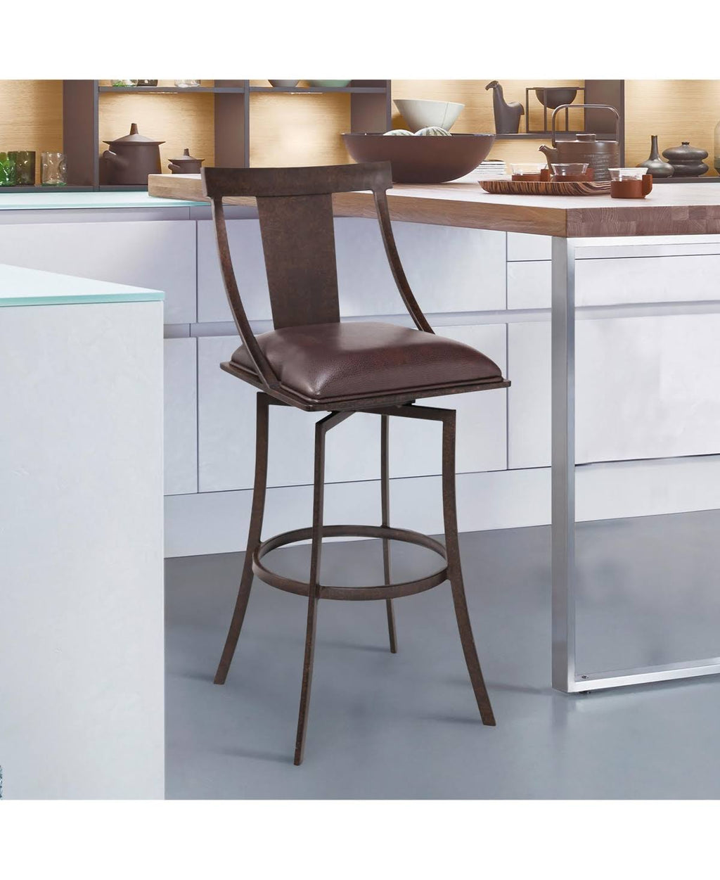 Matte Black Vintage Grey Faux Leather Bar Height Barstool Y944
