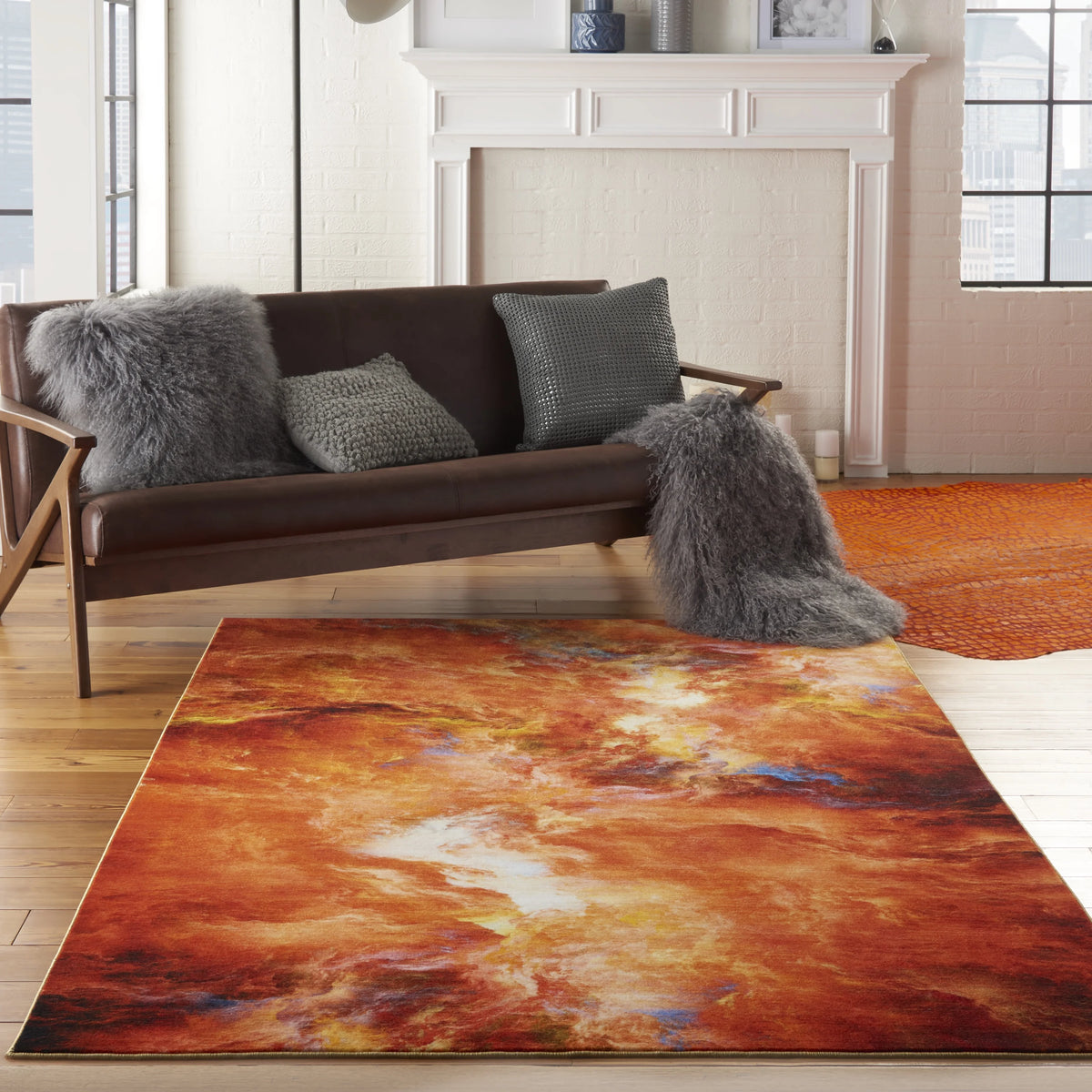 Abstract Red Flame Area Rug F78676