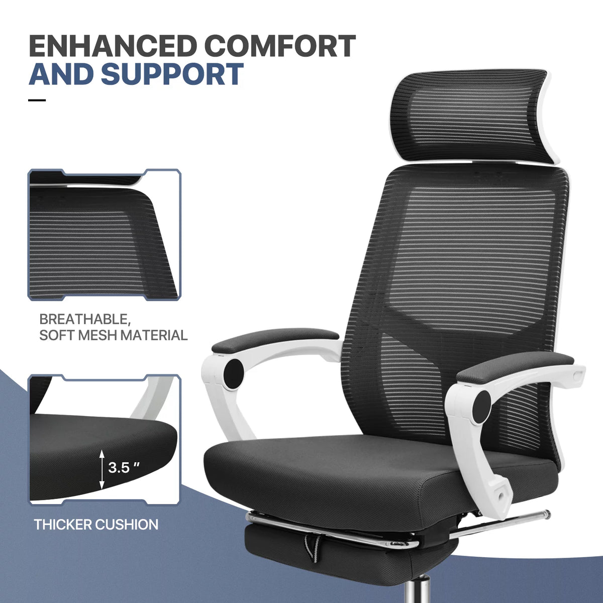 Black Ergonomic High Back Mesh Office Chair with Headrest & Footrest G763271
