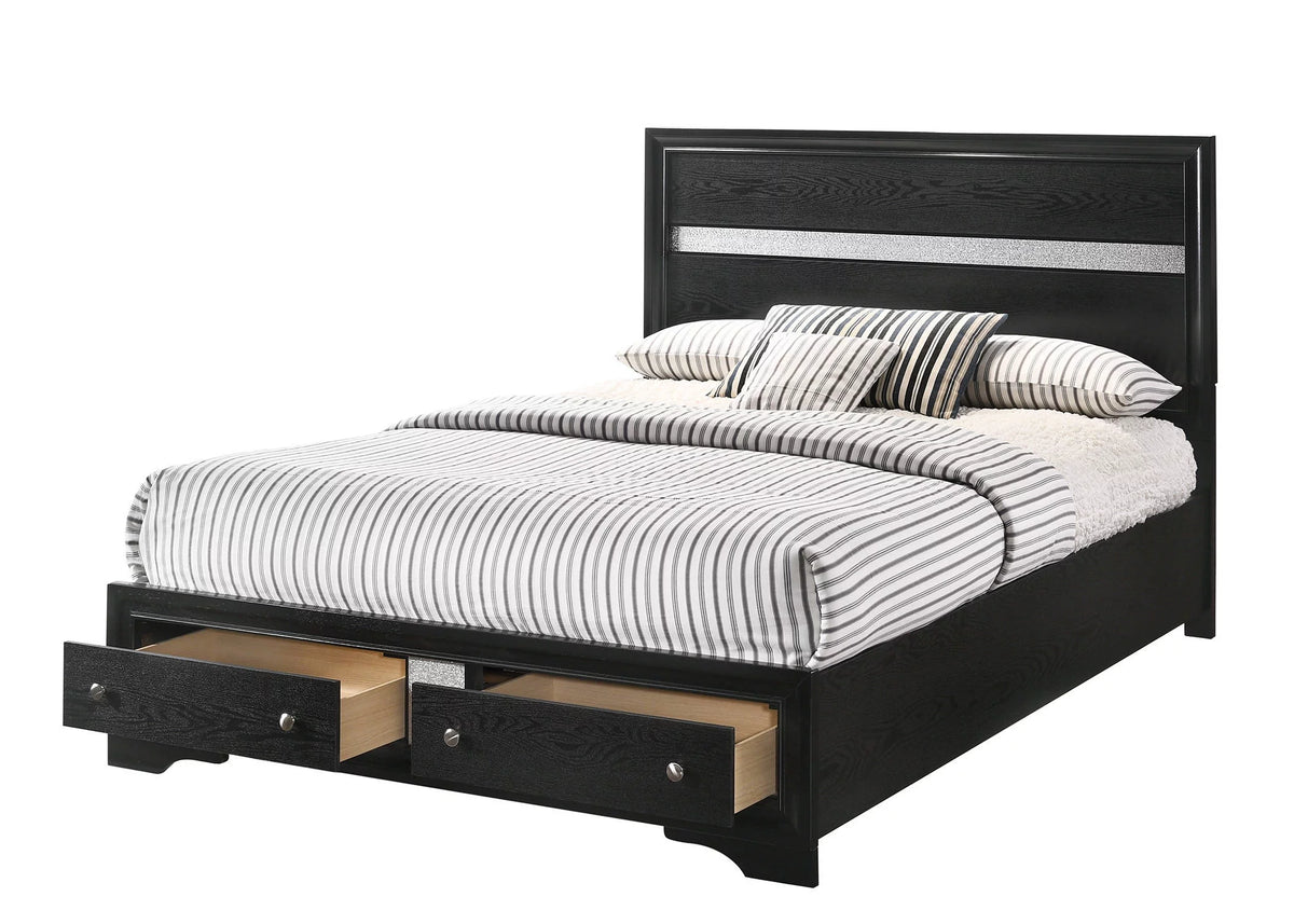 Black 5pc King Size Storage Bed Dresser Mirror Nightstand Set T185122