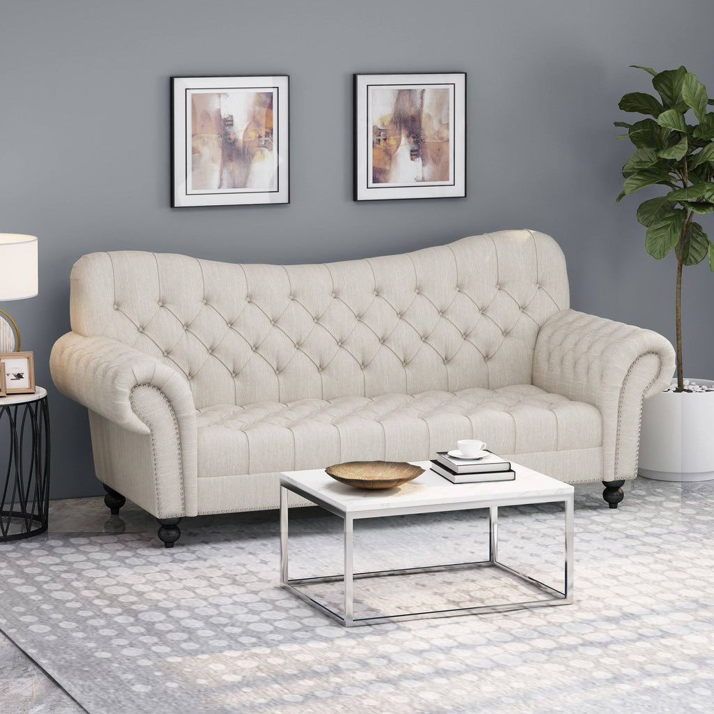 Charcoal Button Tufted Fabric 3 Seater Sofa B3551