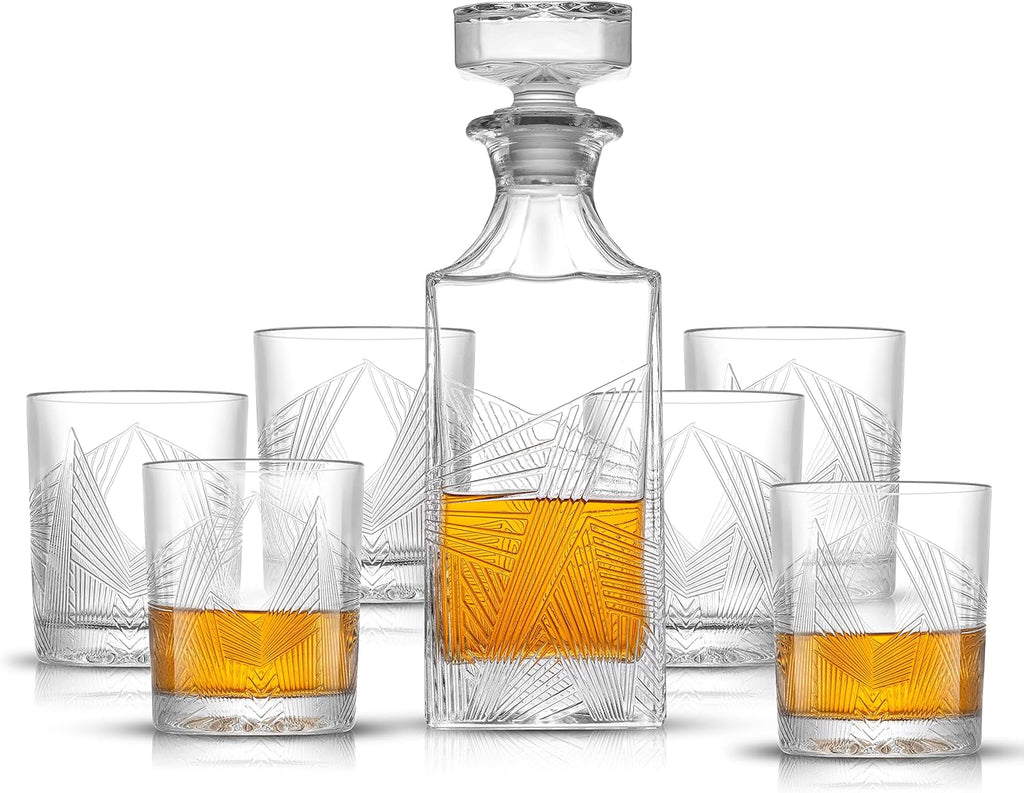 Whiskey Decanter and 6PC Glasses Set, 27 oz Airtight Glass Decanter, Set of 6 Old Fashioned Rocks Glasses M33104