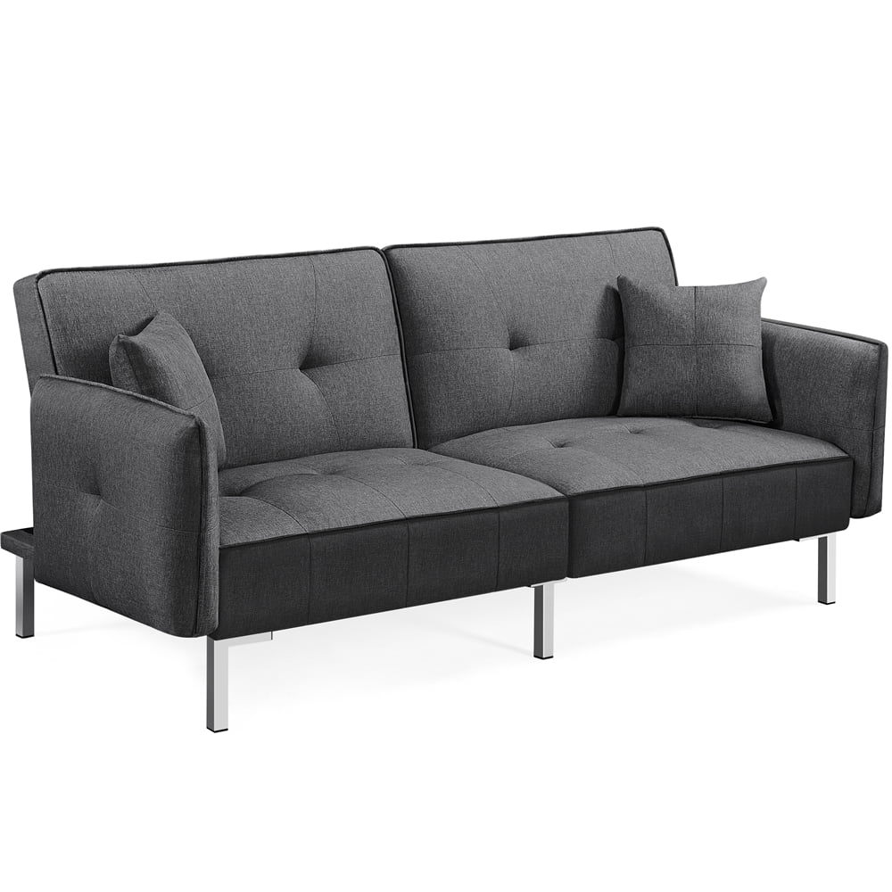 Dark Gray Fabric Futon Sofa Bed with Adjustable Backrest T929796