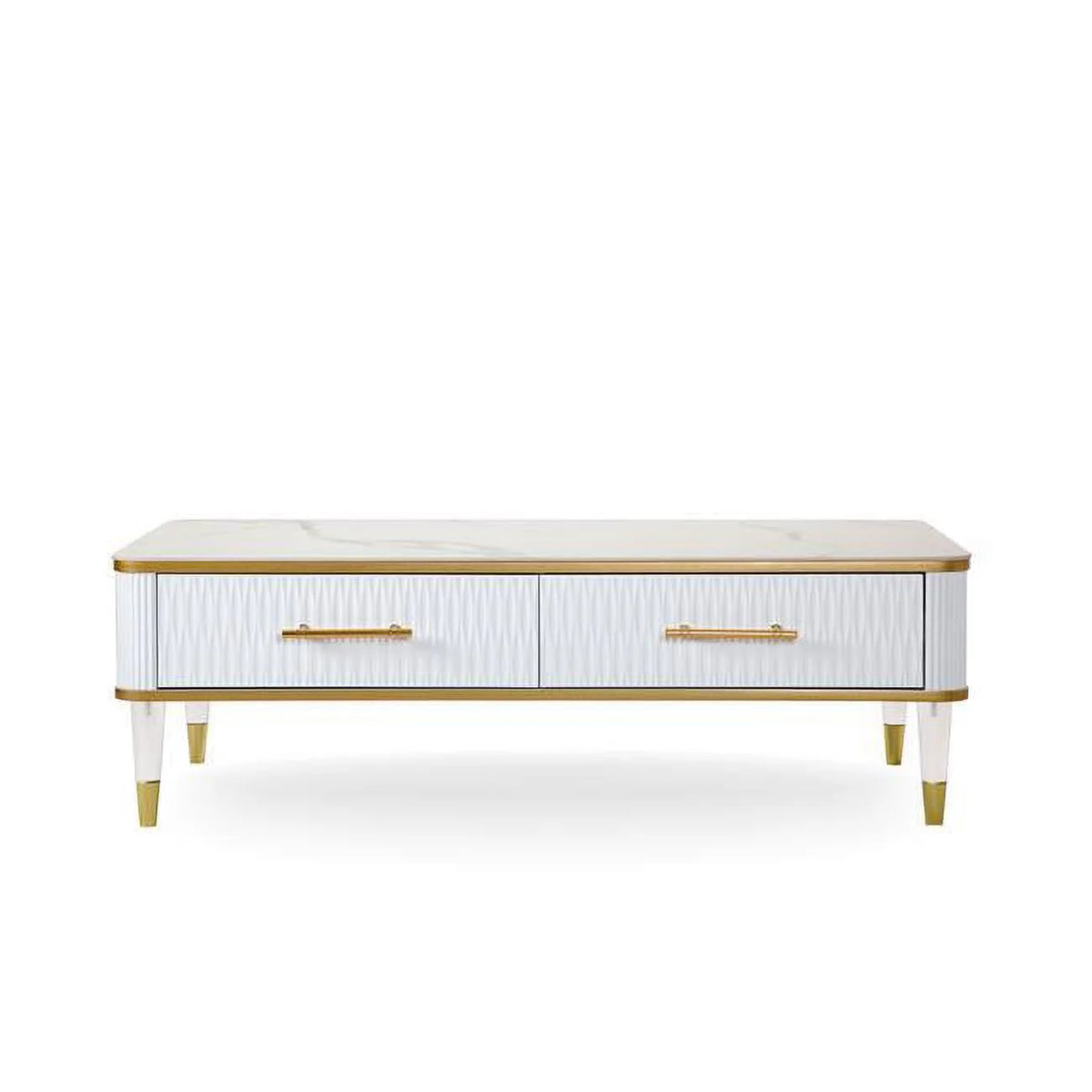 White Faux Stone Coffee Table with Drawers W392