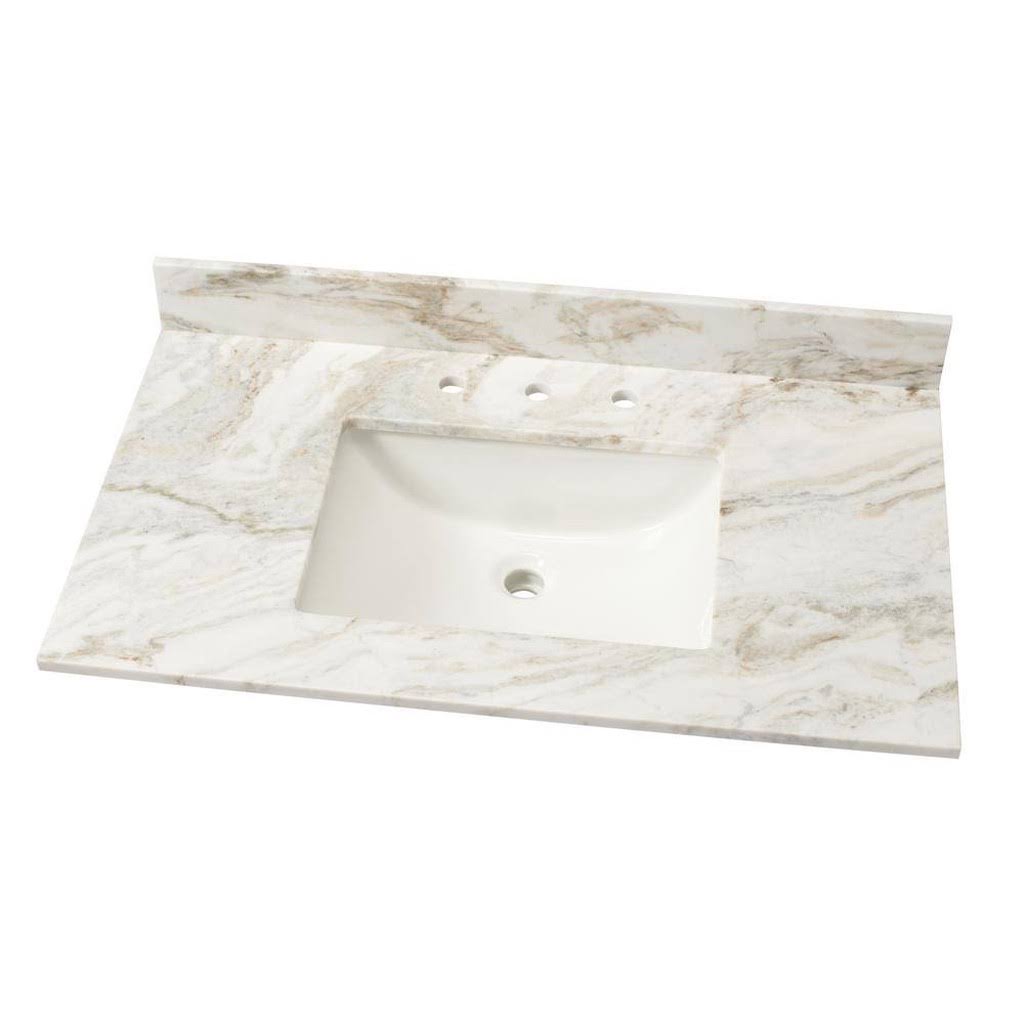 Marble Single Sink Vanity Top with White Sink H402378