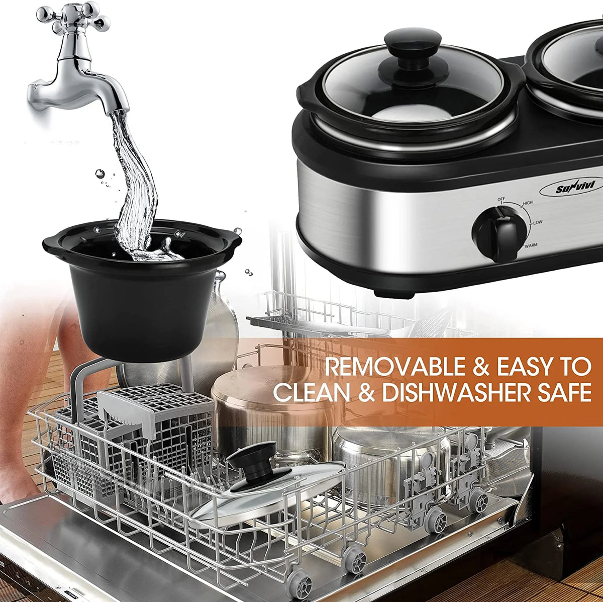 Stainless Steel Slow Cooker Buffet Server with Adjustable Temp R8936
