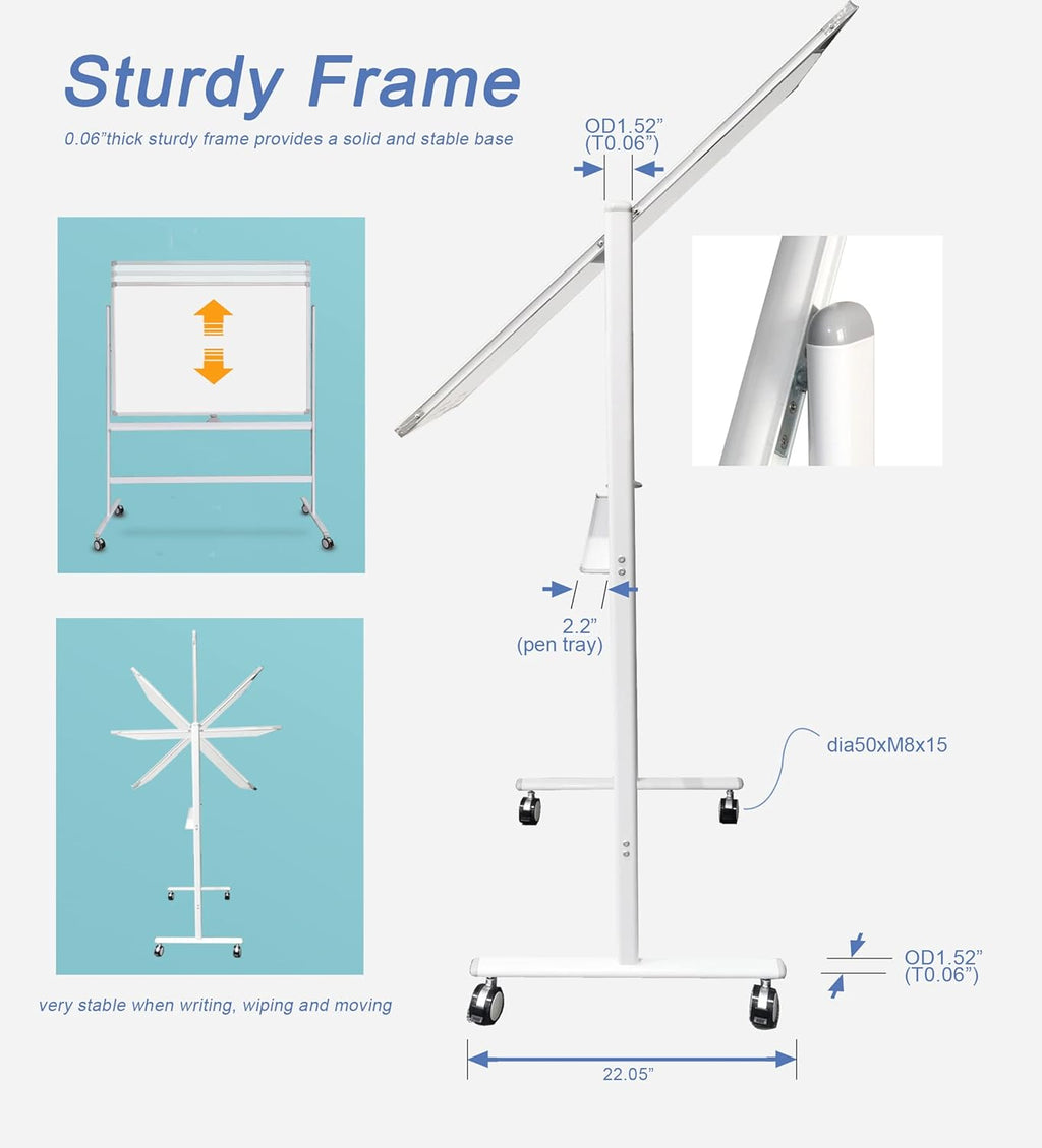 32 x 48 Inches Double Sided Height Adjustable Rolling White Board with Casters Z3934
