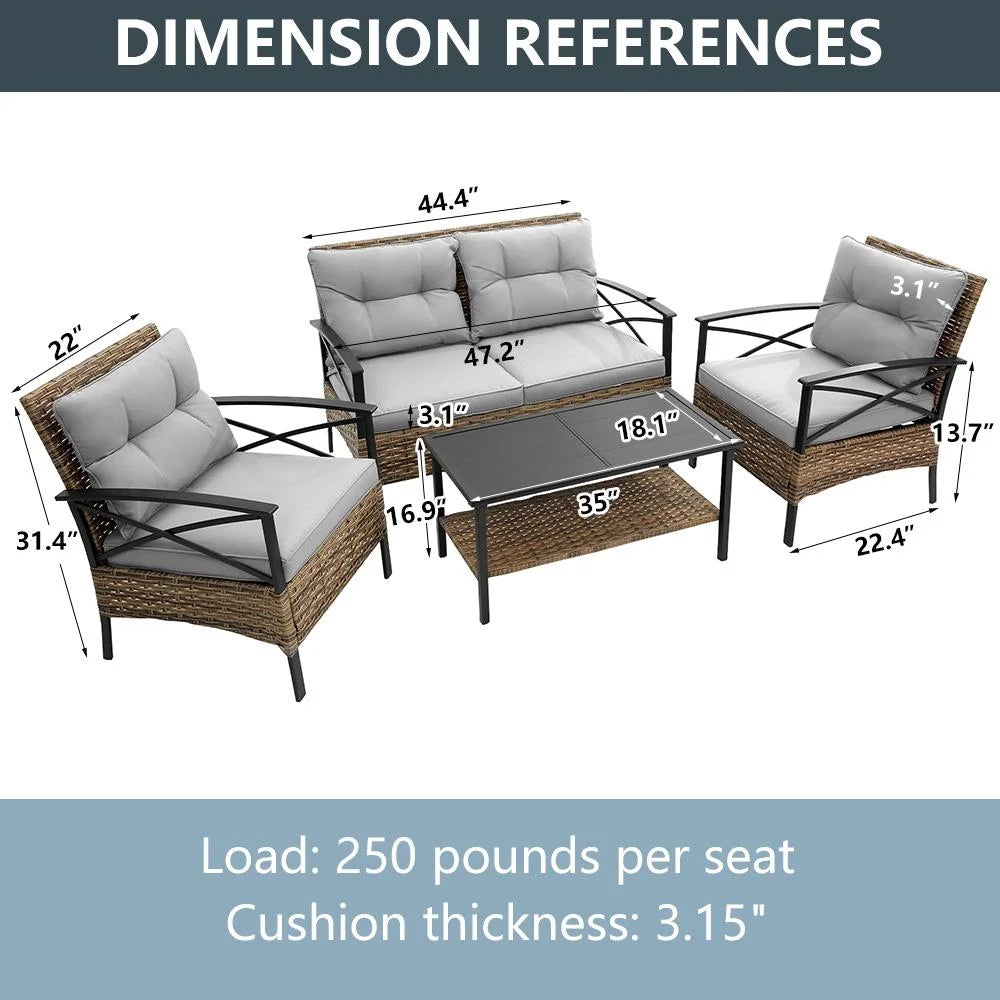 4 Pieces All-Weather PE Rattan Wicker Patio Sofa Set with Coffee Table R281639