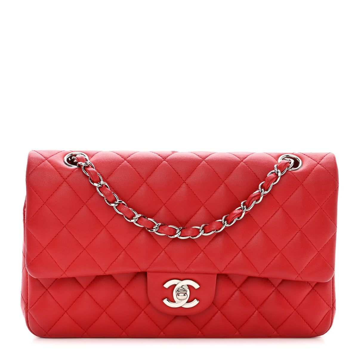 Quilted Lambskin Medium Double Flap Red X4922