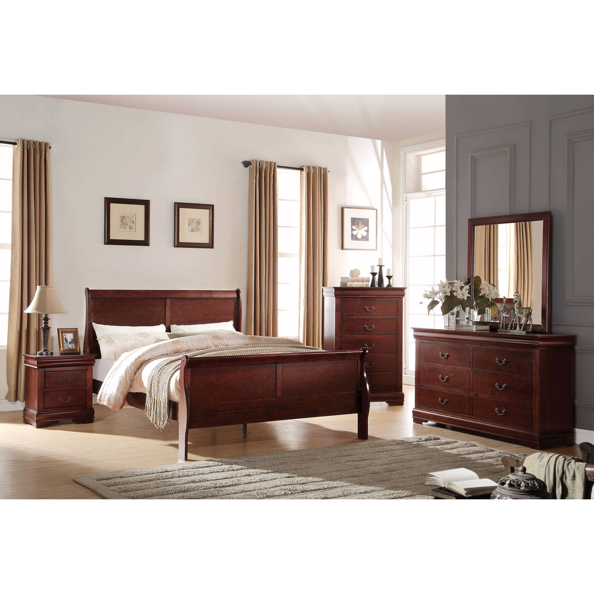 Cherry 4-Piece Sleigh Bedroom Set (Twin) G902838