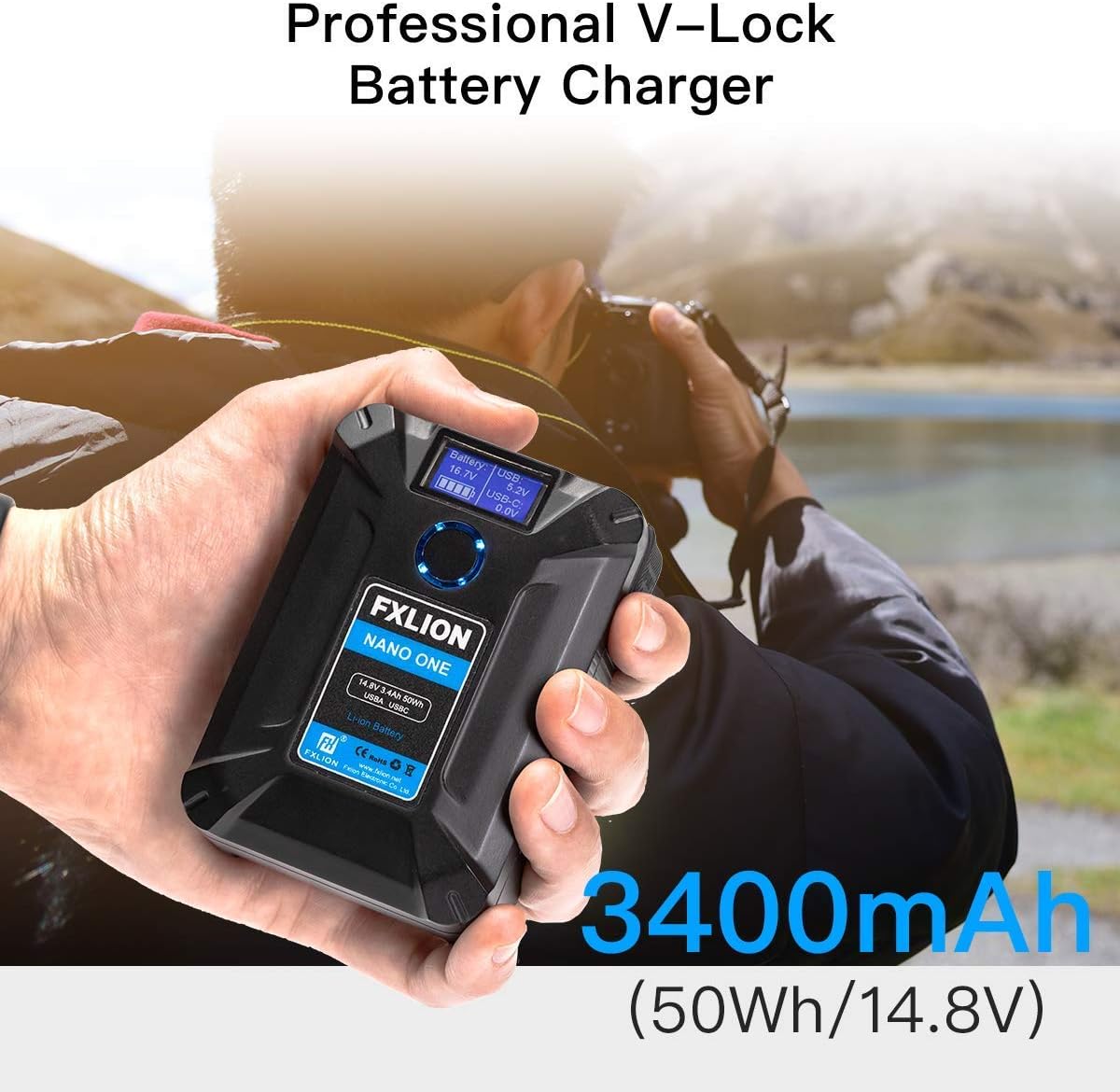 V Mount Battery 3400mAh with D-TAP, USB-C, USB-A, Micro USB Plugs R1313