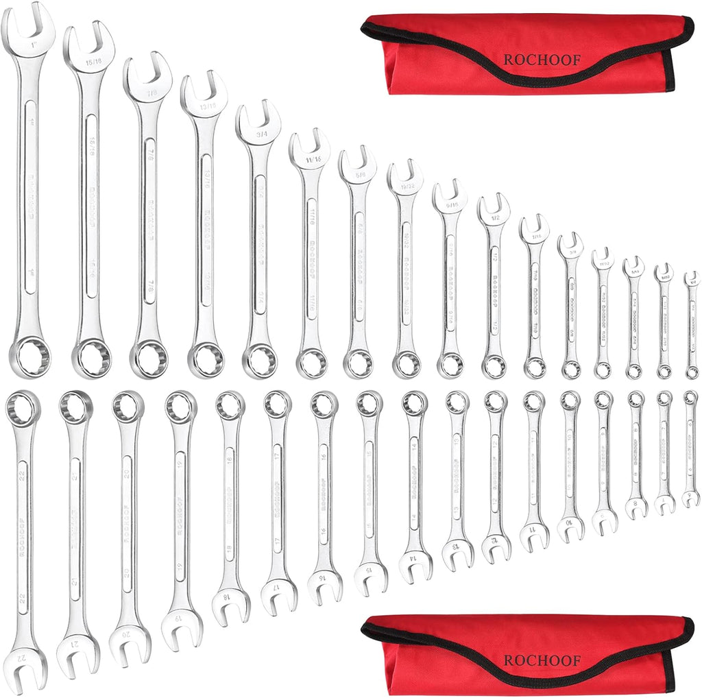 33-Piece Chrome Vanadium Steel Combination Wrench Set with Rolling Pouch Z411