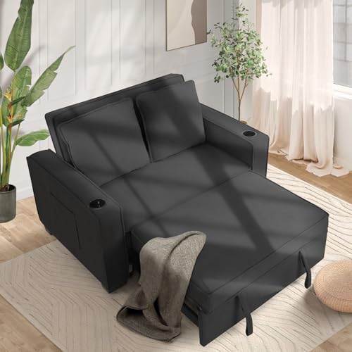 Black Corduroy Convertible Sofa Bed Y697178