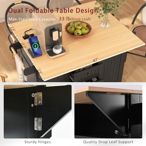 55.7" Kitchen Cart Island on Wheels with 2 Drop Leaf Z3806