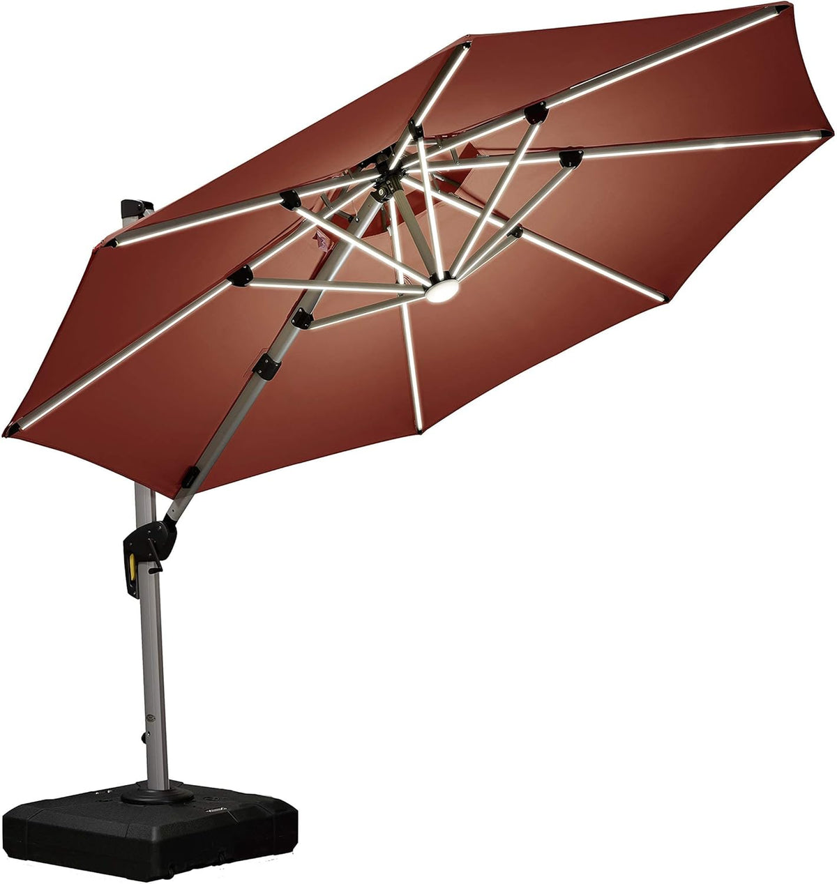 Grey 12ft Solar Powered LED Cantilever Patio Umbrella E352