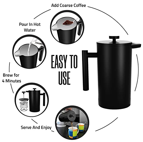 Stainless Steel French Press Coffee Maker 34 Oz with 2 Extra Filters H28797