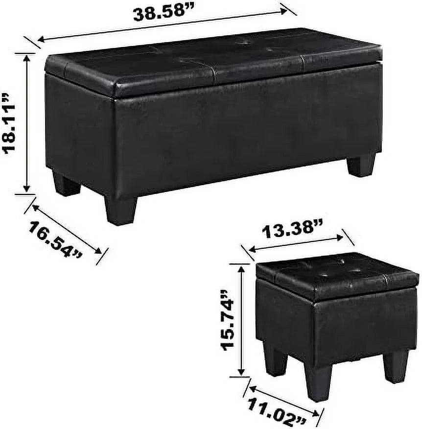 Blue Fabric Hinged Ottoman Set of 3 T7564