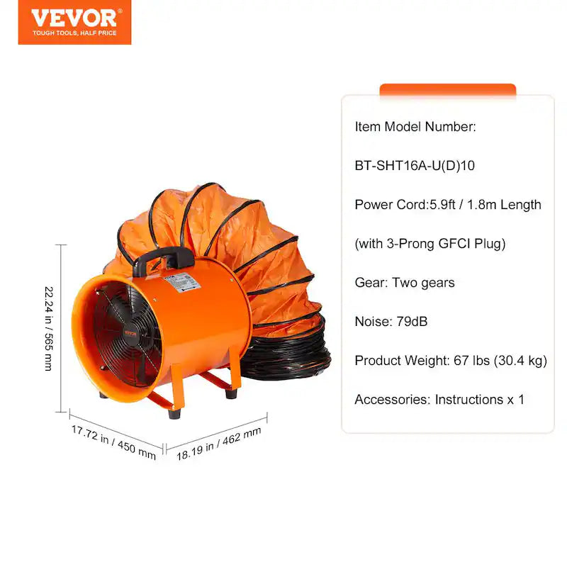 16 in. Heavy Duty Blower Fan with Duct Hose Y45406