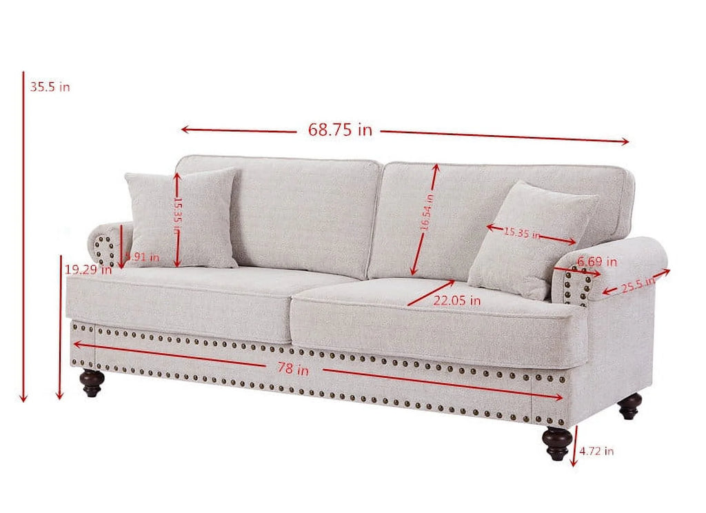 3 Seater Chenille Upholstered Sofa with Pillows O1991