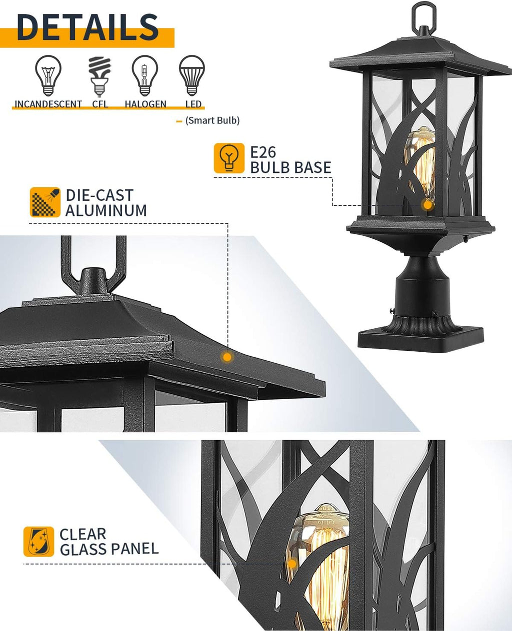 Sand Textured Black Cast Aluminum Outdoor Post Lights Y683199