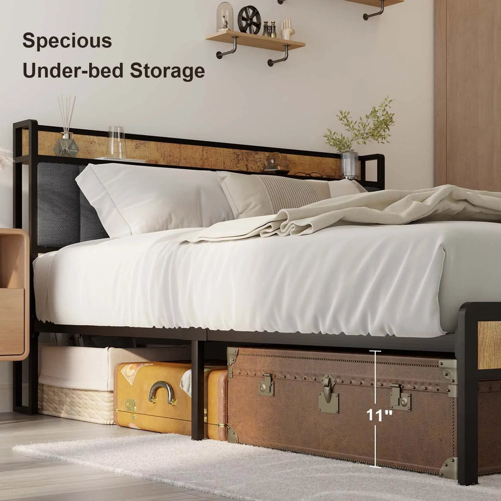 Queen Storage Headboard Metal Bed Frame C87119