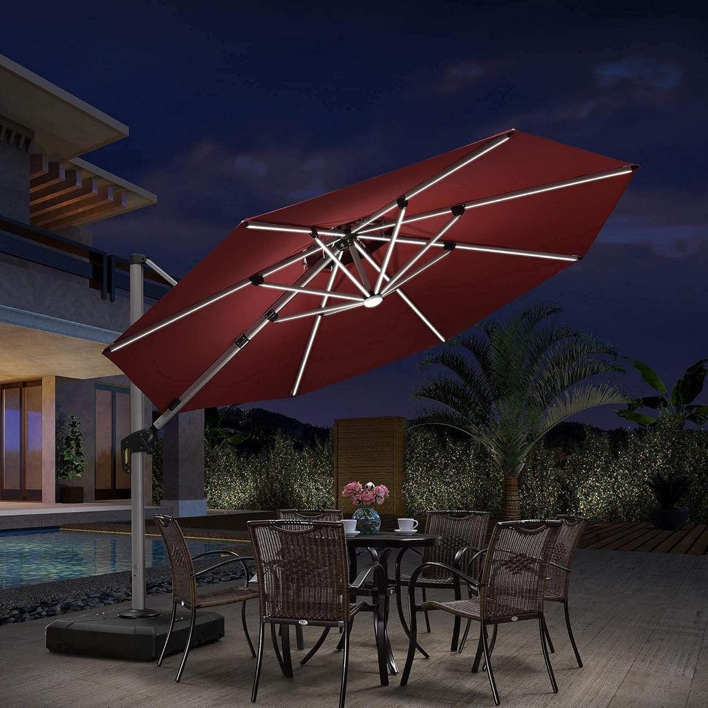 Grey 12ft Solar Powered LED Cantilever Patio Umbrella E352