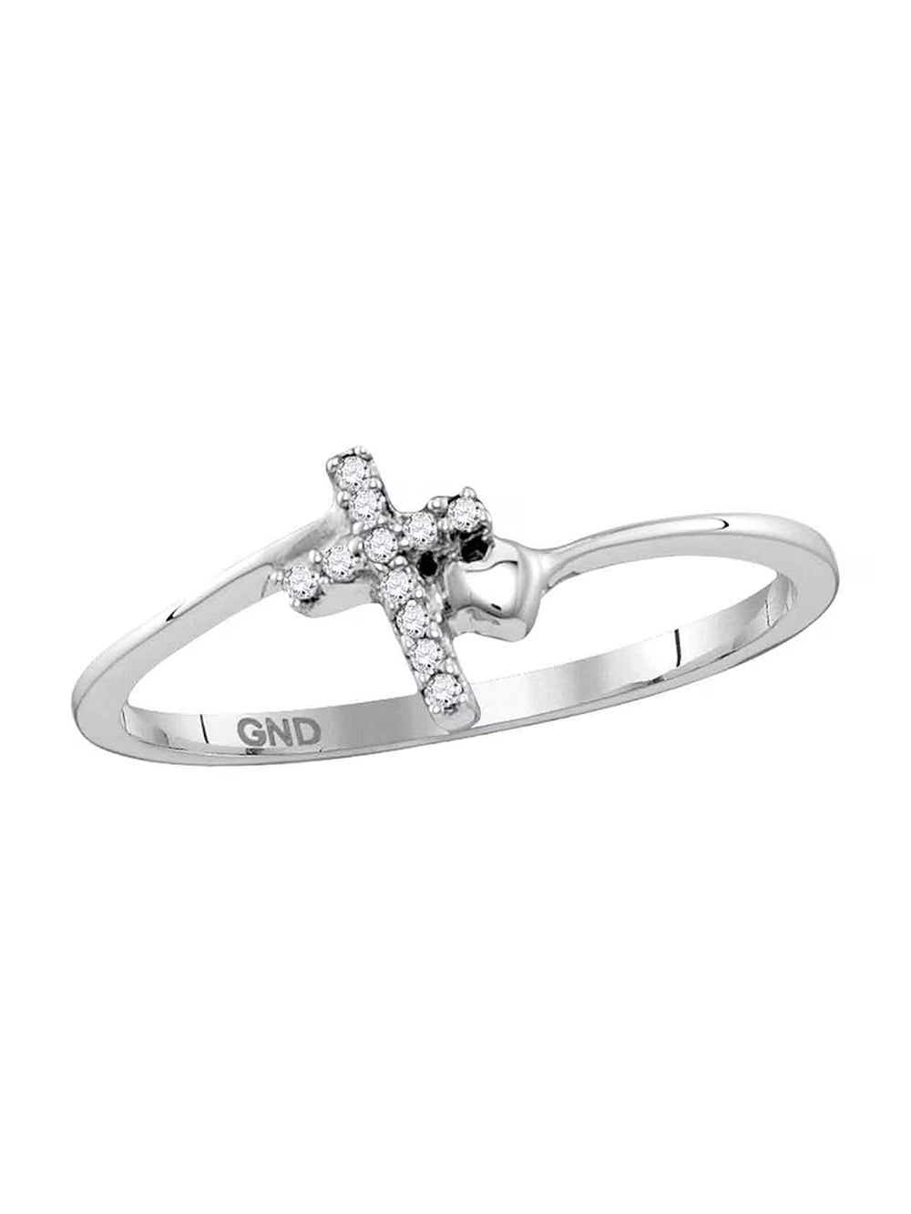 Sterling Silver Round Diamond Cross Ring Size 5 S3263