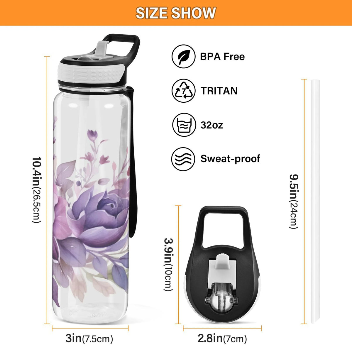 Purple 32oz Tritan Sports Water Bottle with Straw J613