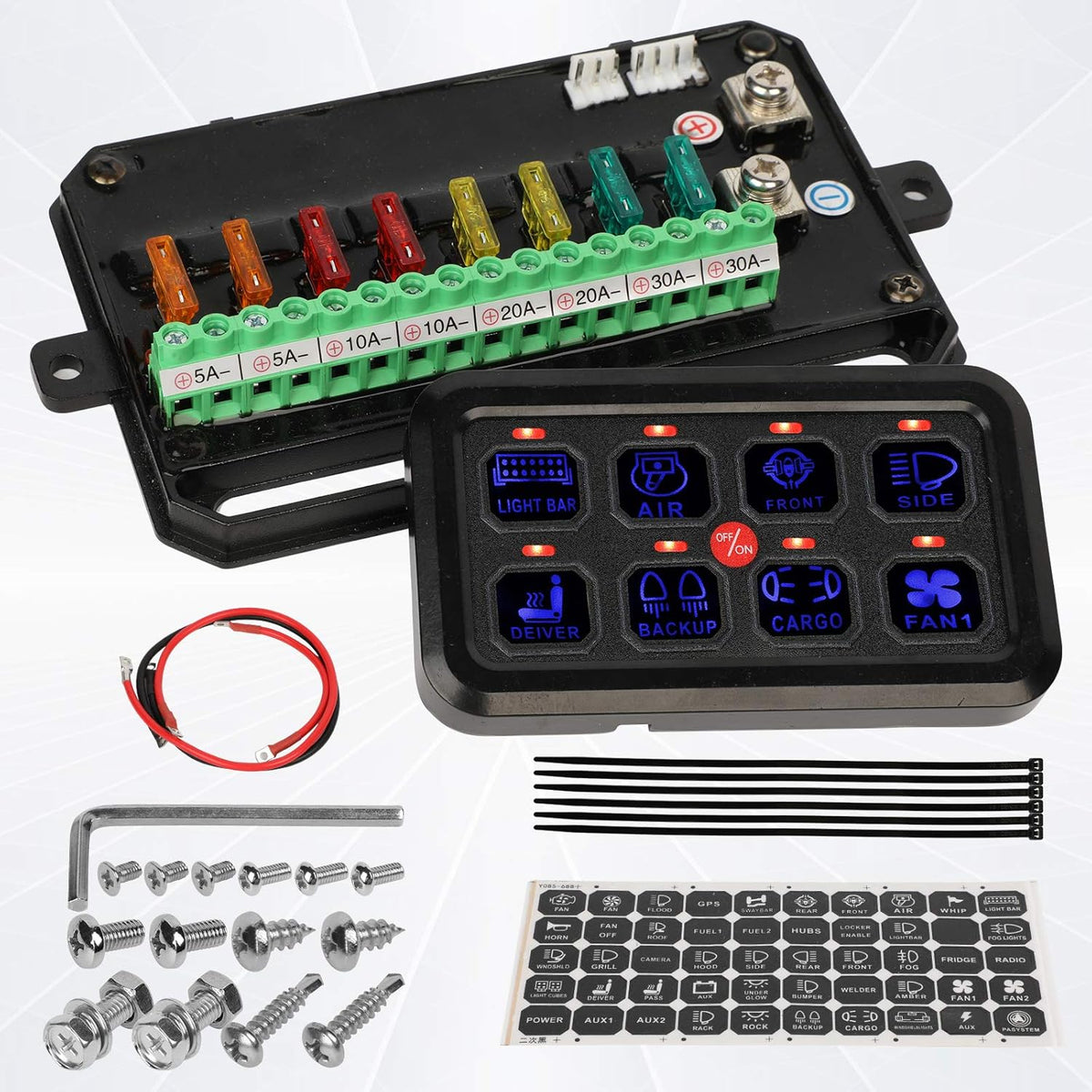 8 Gang Touch Switch Panel with Harness and Stickers Z436