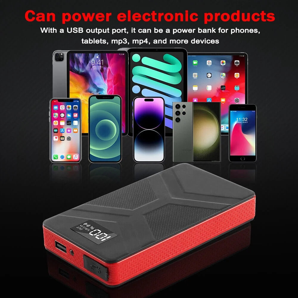 20000mAh Portable Car Battery Jump Starter with LED Light Black Q279141