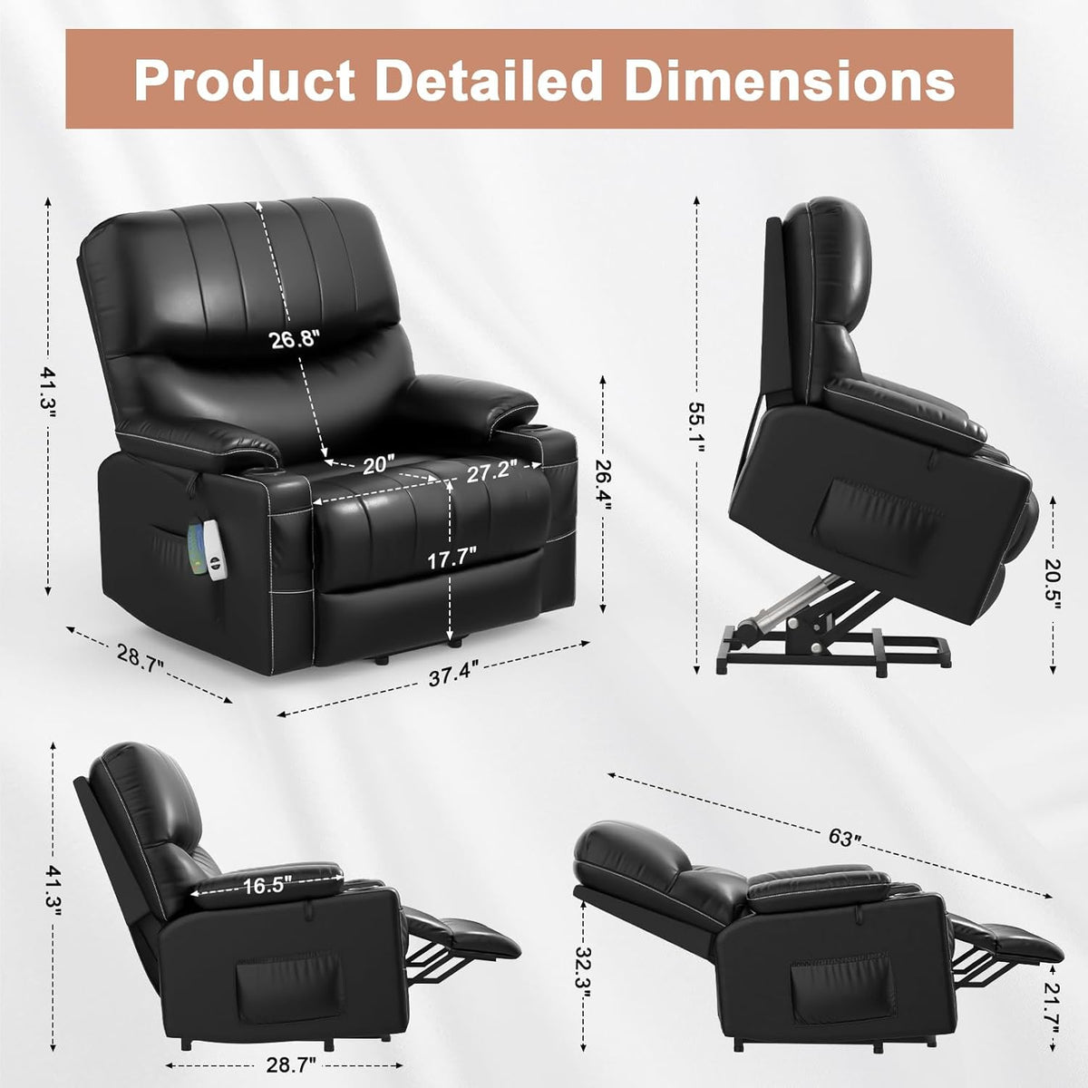 Oversized Power Lift Recliner Chair with Heat and Massage Z585150