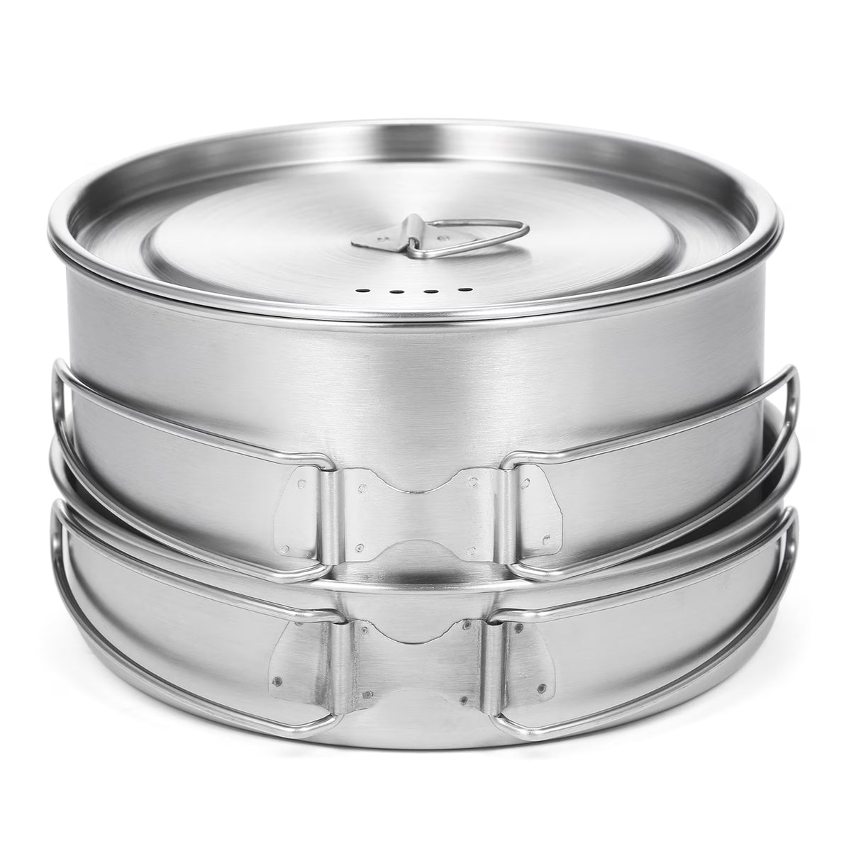 Stainless Steel Camping Cookware Set with Foldable Handles T4850