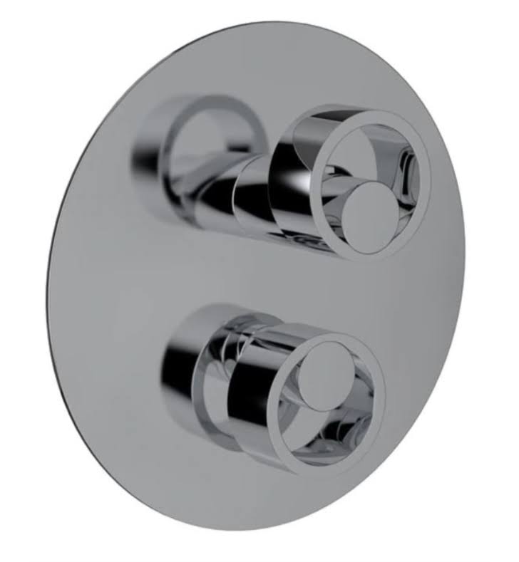 Satin Nickel and Satin Gold Pressure Balance Trim with Diverter with Circular Handle R53515